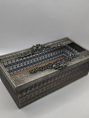 Vintage Ornate Silver-Tone Decorative Accessory Tissue Box